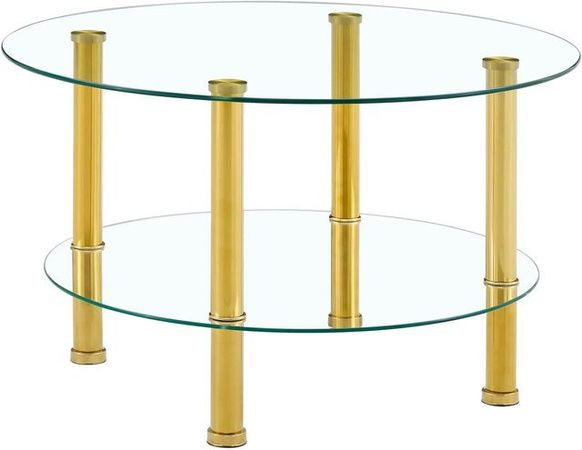 okwish Glascouchtisch modern mit 2 Stufen in Goldfarben, B/T/H: 70 x 70 x 42 cm