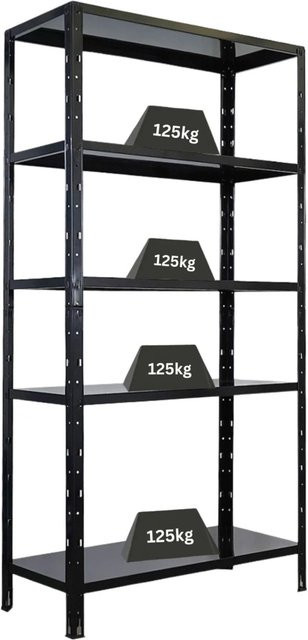 PROREGAL Schwerlastregal Ares mit 5 verstellbaren Stahlplatten-Ebenen in Schwarz, H 180 cm x B 90 cm x T 40 cm - Bild 1