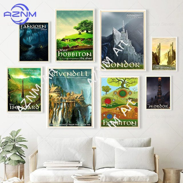 KAYOU Retro Reise Kunstposter Mordor Schloss Abstraktes Leinwandbild für deine Wohnzimmer Dekoration in Mehrfarbig - Bild 1