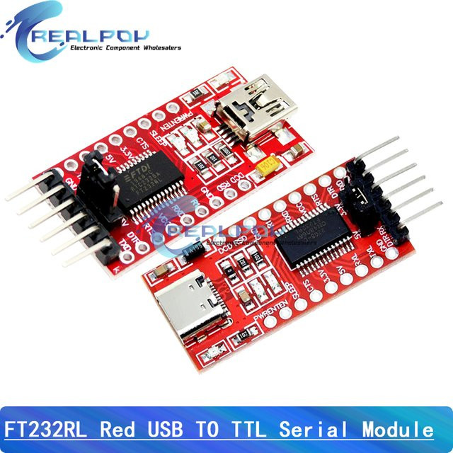 FTDI USB zu TTL Seriell Adapter Modul FT232RL mit USB-C Anschluss, 3,3 V bis 5,5 V, Farbe: Rot - Bild 1