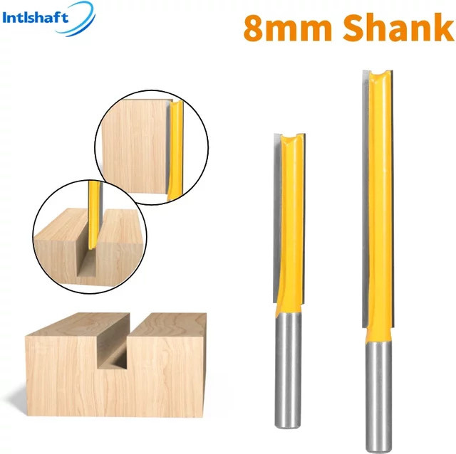 Intlshaft 2er-Set Gerade Router Bit Fräser für Holzbearbeitung mit 8mm Schaft und langen Klingen in Silber - Bild 1