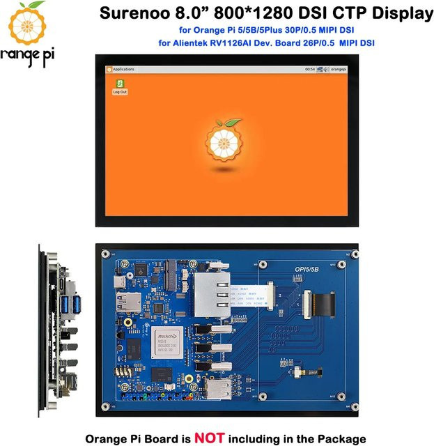 SURENOO 8,0 Zoll IPS TFT LCD-Modul Multi-Touch Kapazitives Display Monitor in Schwarz für Orange Pi 5/5B/5P, Auflösung 800 x 1280 Pixel - Bild 1