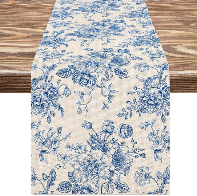 Tischläufer Chinoiserie von JMG Household Supplies mit blauem Blumenmuster, B/H: 150 x 33 cm - Bild 1