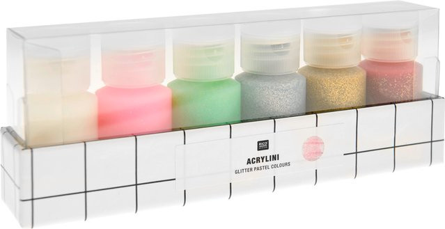 Rico Design Acrylini Acrylfarben Set Glitter Pastel Colours in Pink, Green, Silver, Gold und Multicolour - Bild 1