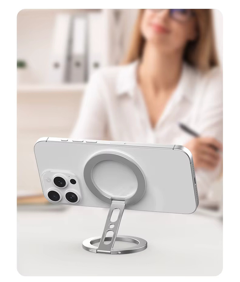 WSSHE Magnetischer Telefonringhalter in Schwarz, Doppelseitiger Desktop-Ständer kompatibel mit MagSafe für iPhone, Xiaomi und Huawei - Bild 2