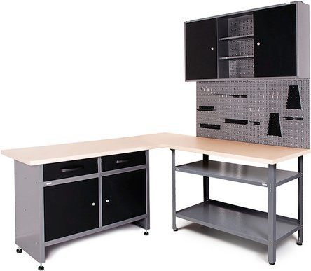 Ondis24 Werkstatt-Set Basic One in Anthrazit und Grau aus Metall und Holz mit Pegboard, B/T/H: 205 x 180 x 100 cm - Bild 1