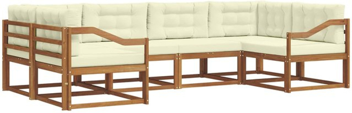 Modernes 6-teiliges Outdoor-Sofagarnitur Loungemöbel Set von vidaXL aus Akazie mit Kissen in Natur und Beige - Bild 1