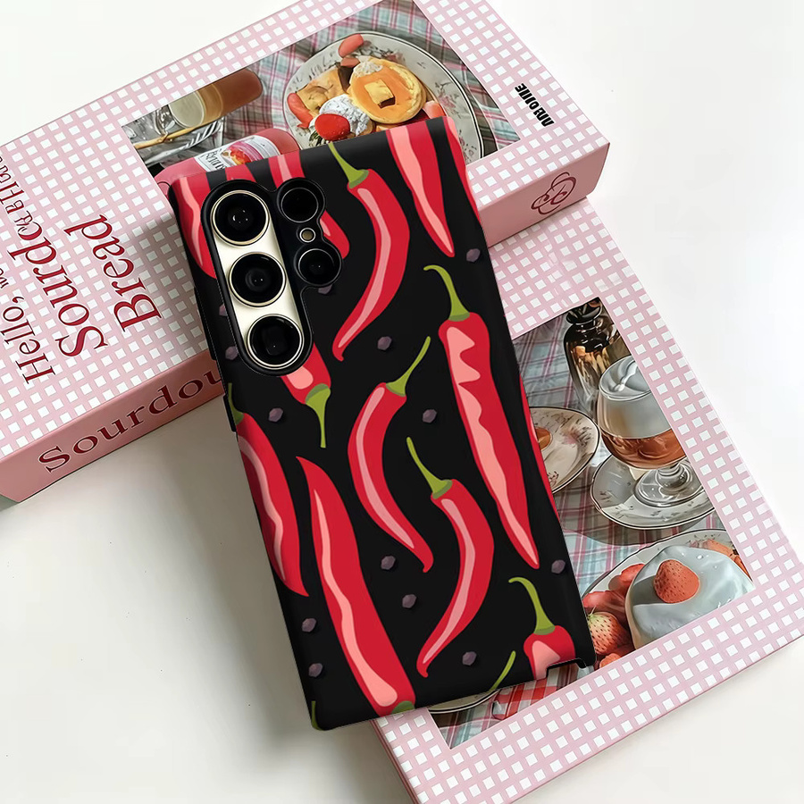 Stoßfeste Doppelschicht Handyhülle Würzige Chili-Pfeffer Fiesta für Samsung Galaxy S25 Ultra, S24, S23 Ultra und Plus in Multicolour - Bild 3