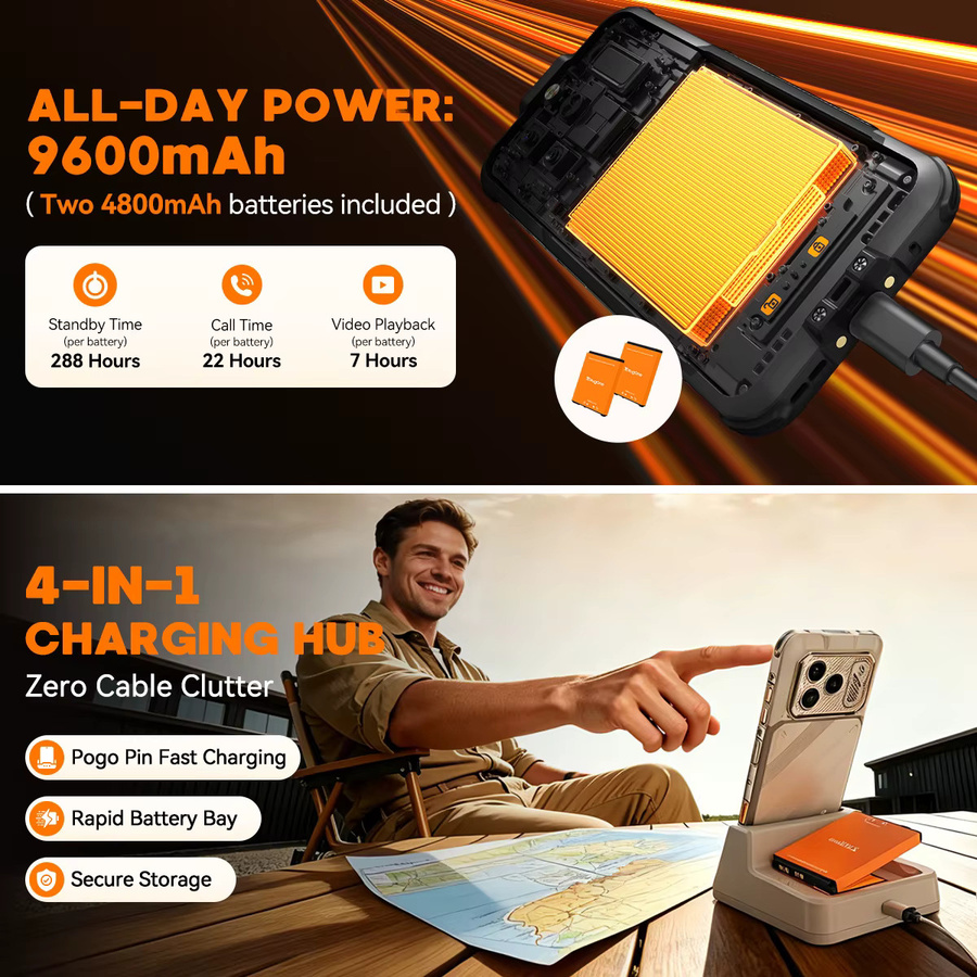Ulefone RugOne Xever Robustes Smartphone in Schwarz mit Helio G200, bis zu 16 GB RAM, Android 16, eSIM, NFC und 4G LTE Global Version - Bild 6