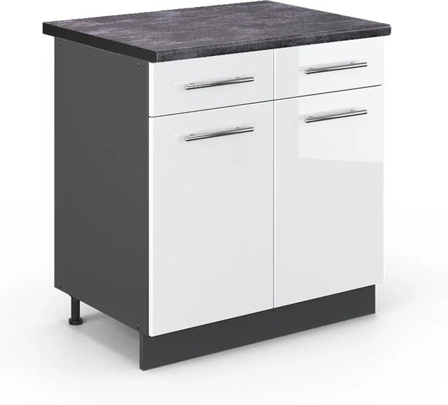 Vicco Küchenunterschrank Fame-Line Weiß Hochglanz Anthrazit B: 80 cm, T: 60 cm, H: 82 cm - Bild 1