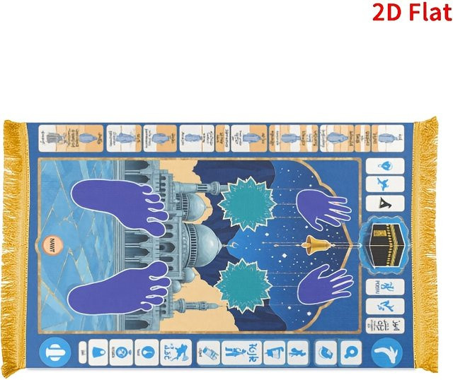VIKAMA Gebetsteppich Kaaba Gebetsmatte mit gelben Quasten, rutschfest und orientalisch bedruckt, Gelb/Blau - Bild 1