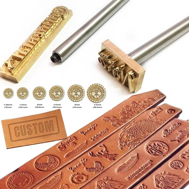 QWELL Maßgefertigter Lederstempel M8 aus Messing mit individuellem Text, Logo oder Design für Markenprägung und DIY-Handwerk, Farbe: Gold - Bild 1