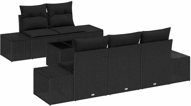 vidaXL Garten-Sofa-Set 6-teilig aus Poly Rattan in Schwarz mit Tisch und L-Form - Bild 1