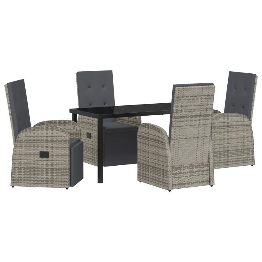 vidaXL Garten Essgruppe aus Poly-Rattan mit Kissen und Glastisch, 5-teilig, Grau - Bild 2