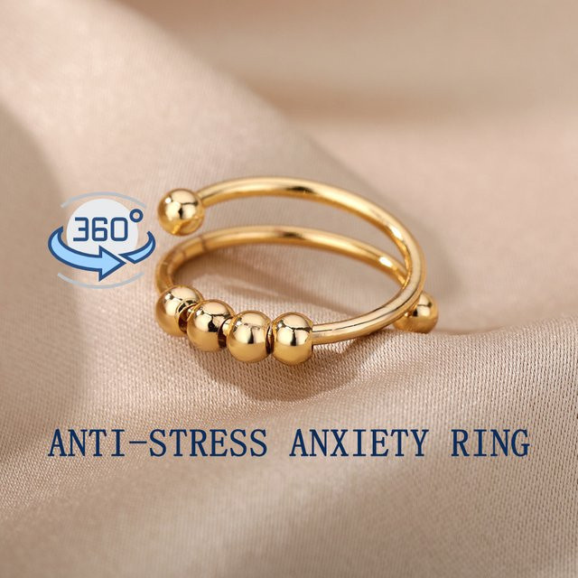 HPTOTMG Angst Ring, Edelstahl, Perle, Gold, Unisex - Bild 1