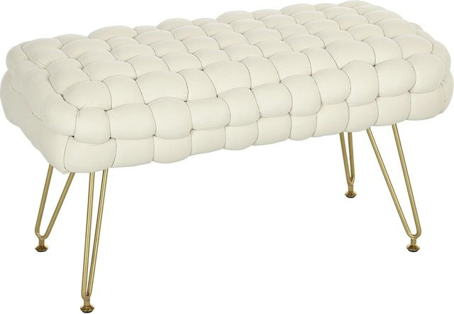 HOMCOM Sitzhocker aus Polyester und Schaumstoff in Cremeweiß, B/T/H: 76 x 38 x 41,5 cm - Bild 1