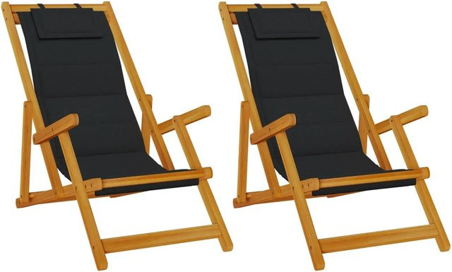 vidaXL Strandstühle 2er Set klappbar aus Akazienholz und Textilene in Schwarz und Braun - Bild 1