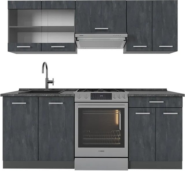 Vicco Küchenzeile R-Line in Schwarz Beton und Anthrazit mit Arbeitsplatte, Breite: 200 cm, Höhe: 82 cm, Tiefe: 60 cm - Bild 2