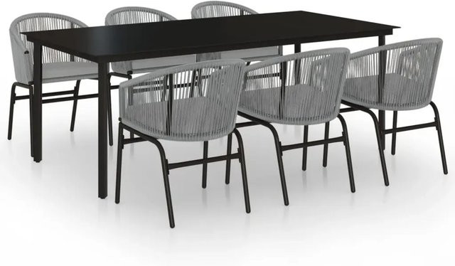 vidaXL 7-teilige Garten-Essgruppe in Grau mit gehärtetem Glas und pulverbeschichtetem Stahl - Bild 1
