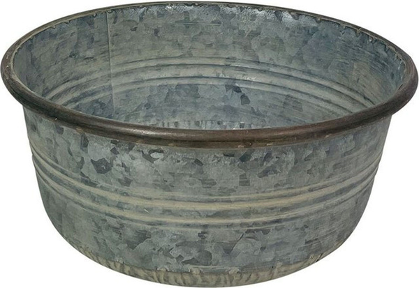 Vintage Dekoschale aus Metall in Grau, runde Pflanzschale für Topfpflanzen, Durchmesser: 26,5 cm