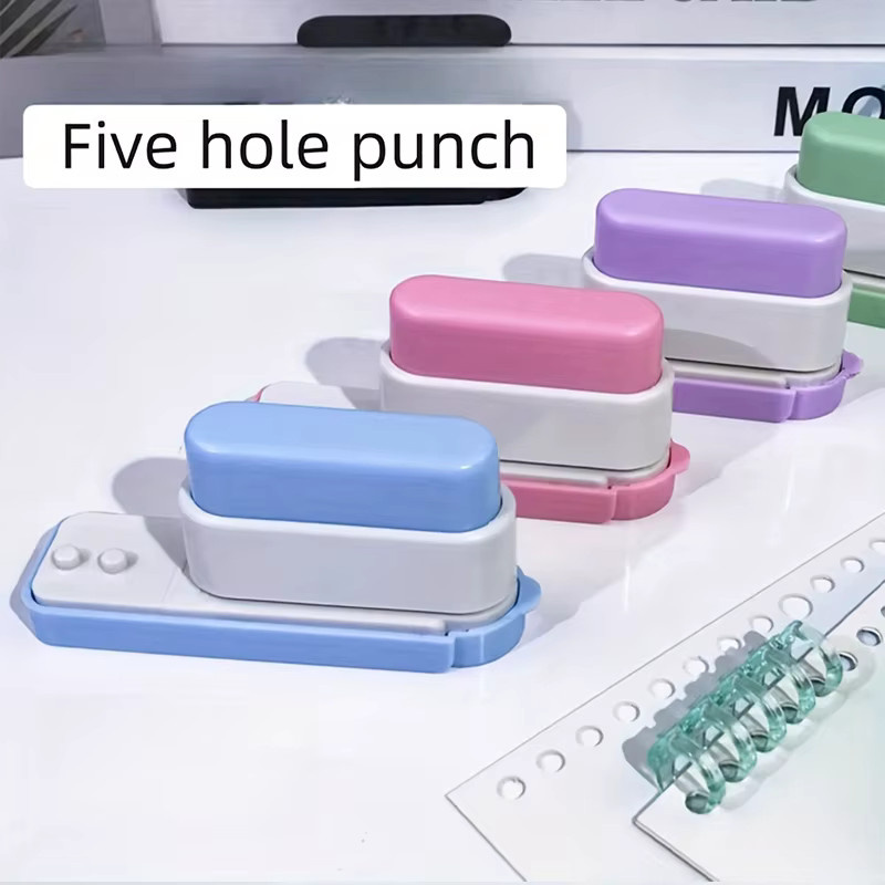5-Loch-Stanzer für Ordner und DIY-Notizbuchbindung in Pink aus Kunststoff - Bild 1