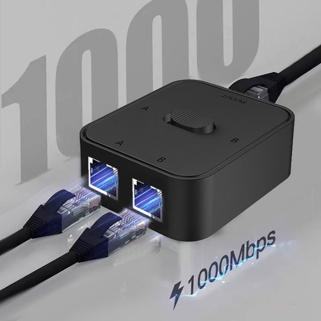 Kebidumei Gigabit Netzwerk-Switch mit 2 Ports, 1000Mbps, RJ45 Ethernet LAN Splitter, Schwarz - Bild 1