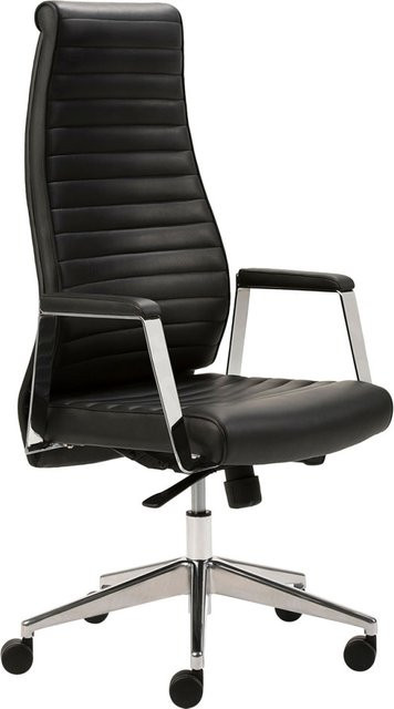 Mayer Sitzmöbel Chefsessel 2491 Drehstuhl in Schwarz mit Lederbezug und Edelstahlgestell, B/H/T: 69 x 119 x 64 cm - Bild 1