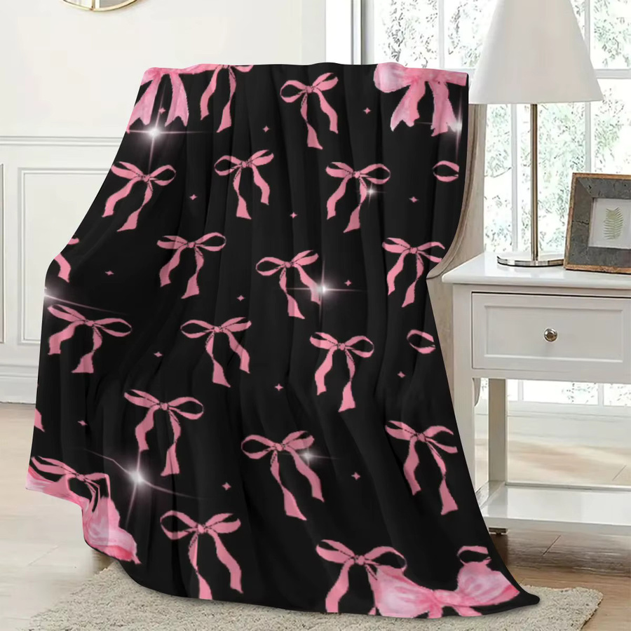 VIKAMA Flanell Sofa Decke mit Schleifen-Design in Schwarz und Rosa für die Home Dekoration - Bild 2