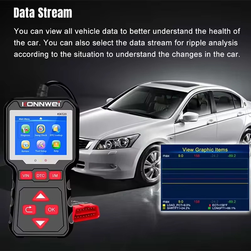 KONNWEI KW320 OBD2 EOBD Fehlerdiagnosegerät Auto-Scanner in Schwarz zum Lesen und Löschen von Codes für L/M Ready - Bild 3
