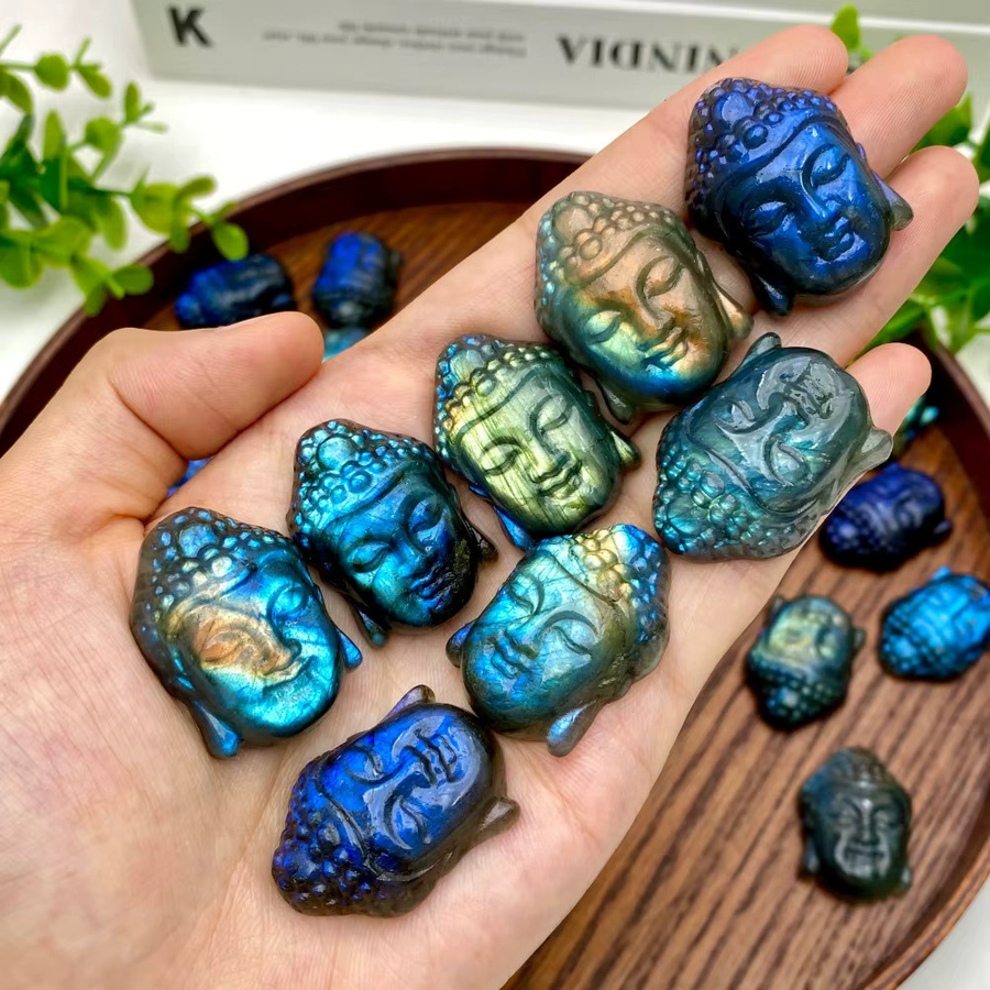 Kristallschnitzerei Buddha Kopf aus Labradorit von CrystalHola in Multicolour - Bild 6