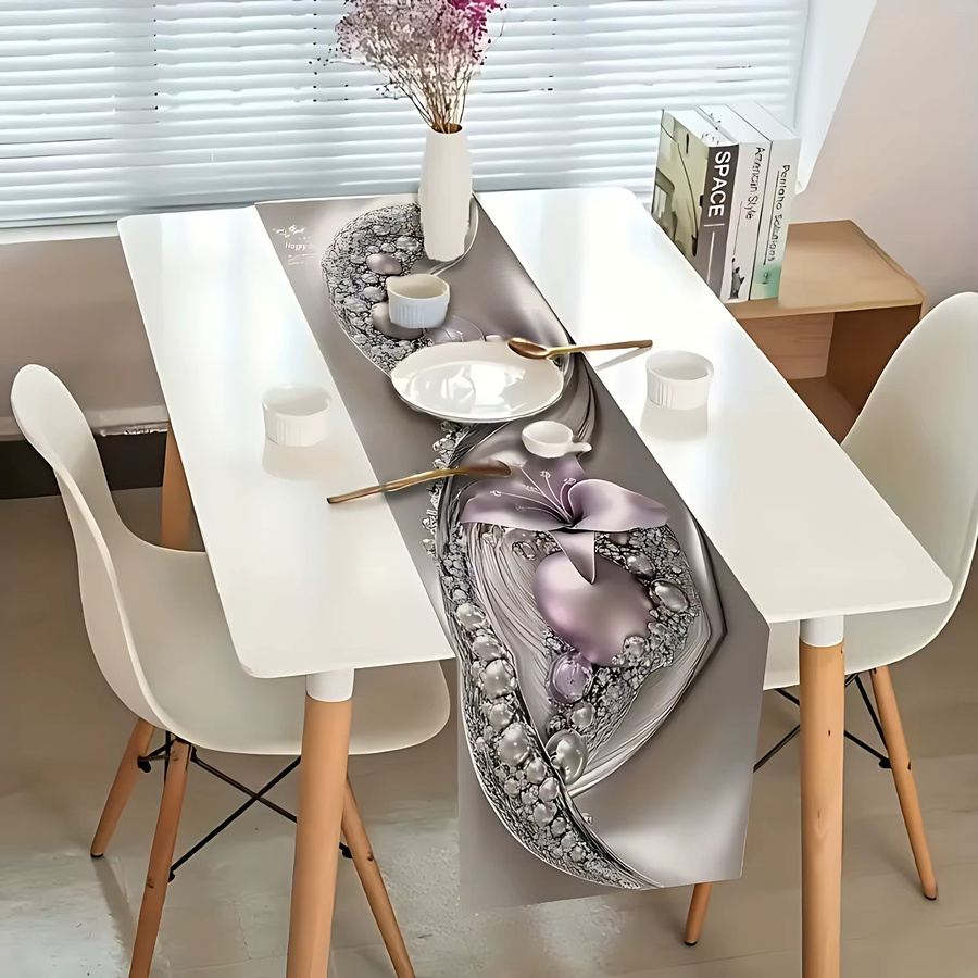 Elegante Orchideen-Perlen-Tischdecke mit Marmormuster aus Polyester für Hochzeitsbankette, Rechteckig, B/T: 30 x 30 cm - Bild 2