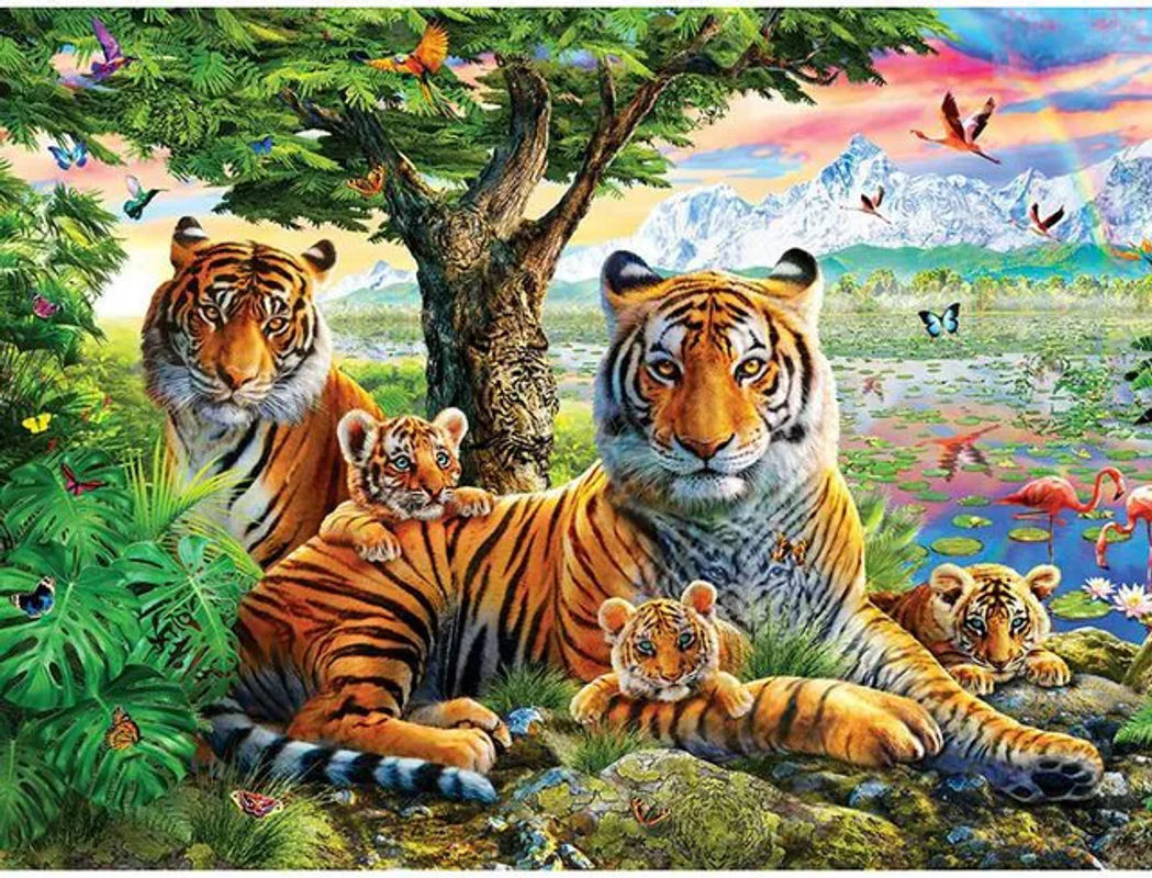 FIYO Diamond Painting Set Tiger-Familie mit runden Strasssteinen, mehrfarbig, B x H: 20 x 30 cm - Bild 1