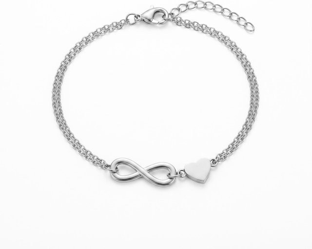 QIAOREN Infinity Liebesherz Kette Armband, 18K vergoldeter Edelstahl, Damen, 28cm - Bild 1