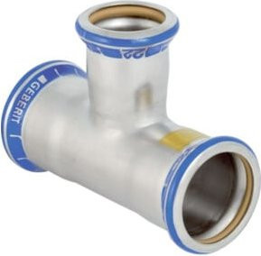 Geberit Mapress Gas-T-Stück reduziert aus Edelstahl in Silber und Gelb, B/T/H: 3,5 x 2,8 x 3,5 cm - Bild 1