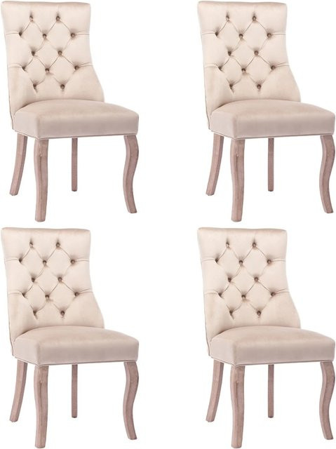 Merax Esszimmerstuhl 4er Set in Beige aus Samt mit Massivholzbeinen aus Gummholz - Bild 1