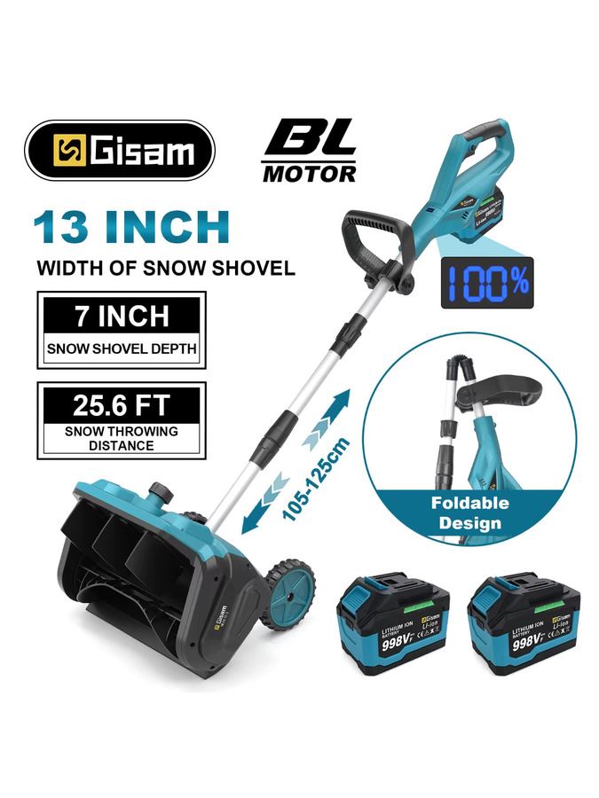 Gisam Bürstenloser elektrischer Schneepflug in Blau, Schneekehrmaschine mit 13 Zoll Breite für Makita LXT 18 V Akku-System - Bild 7