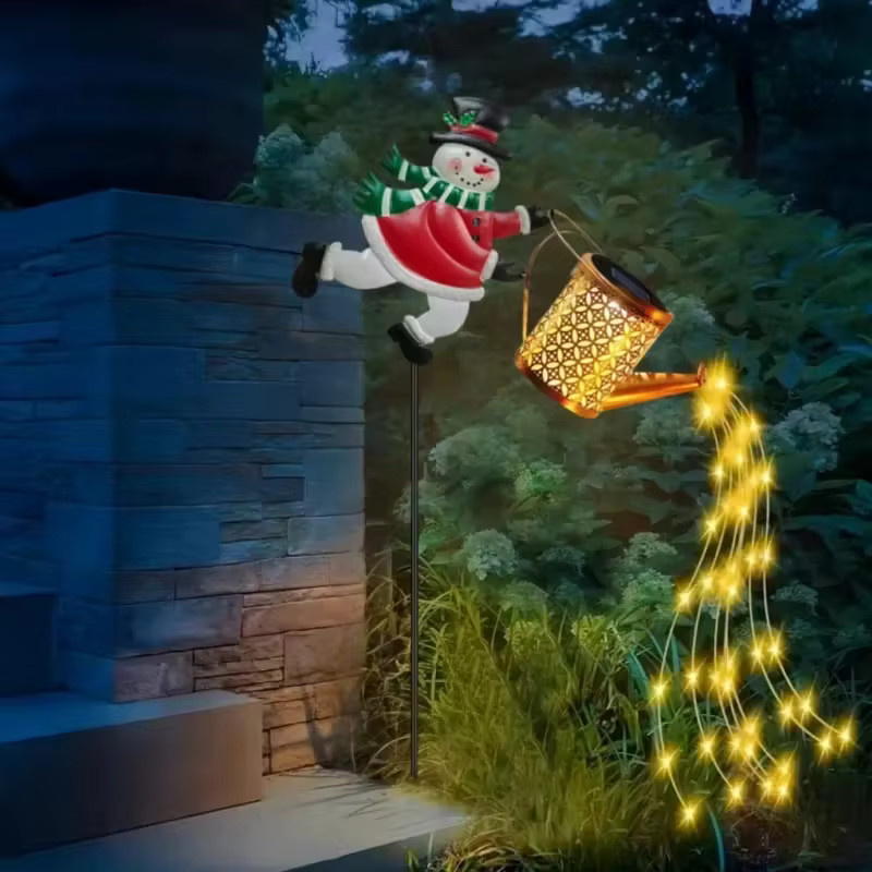Leclstar Solar Schneemann Gießkanne mit LED Licht für Garten und Outdoor Dekoration, Mehrfarbig - Bild 2