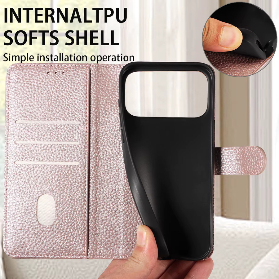EAACAA Magnetische PU-Leder Handyhülle mit Kartenfach für iPhone, sturzsicher, Farben: Braun und Pink - Bild 4