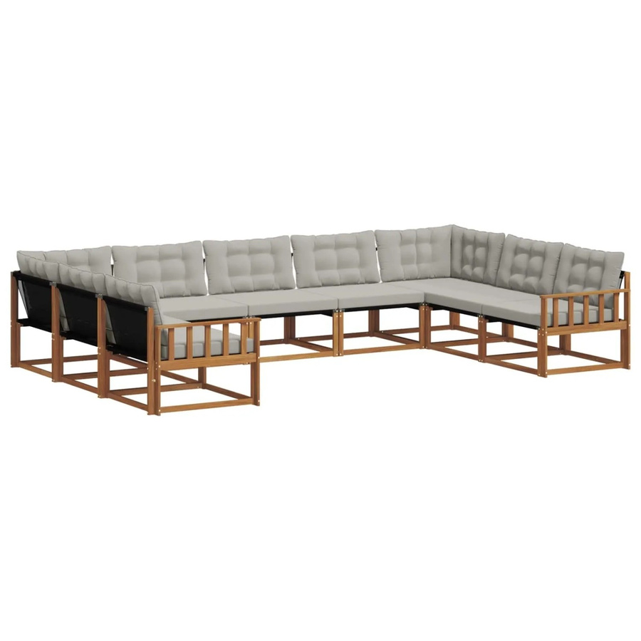 vidaXL Outdoor-Sofagarnitur 9-teilig in U-Form aus massivem Akazienholz mit Textilene und Kissen, Beige und Grau - Bild 2