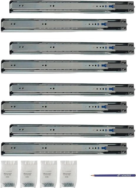 vasalat Kugelauszug Softclose Vollauszug mit Dämpfung, Farbe: Silber, 4 Paar, Länge: 400 mm - Bild 1