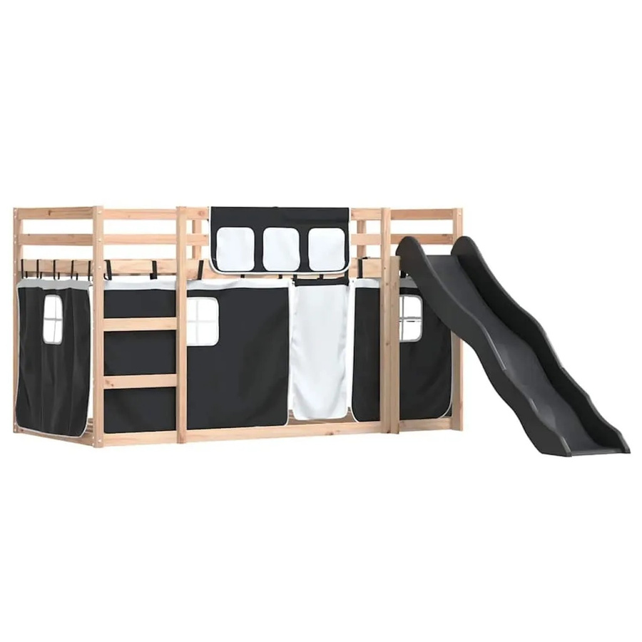 vidaXL Etagenbett aus Massivholz mit Rutsche und Vorhängen in Weiß, Schwarz und Anthrazit B/T/H: 80 x 200 x 113 cm - Bild 2