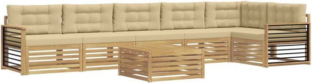 vidaXL Outdoor-Sofagarnitur 7-teilig aus Akazienholz mit Kissen in Weiß und Beige - Bild 1