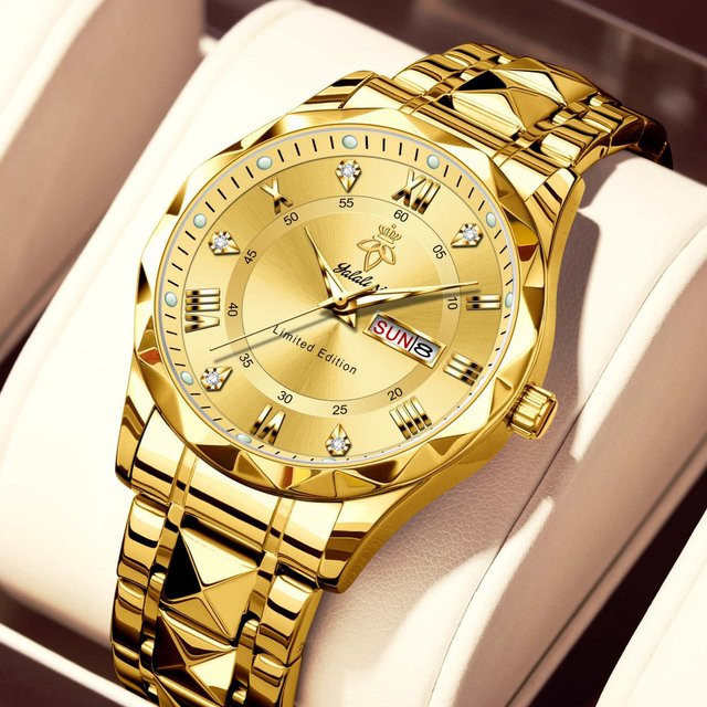 YaLaLuSi Armbanduhr Quarz, Edelstahl, Gold, Damen, Analoguhr - Bild 1