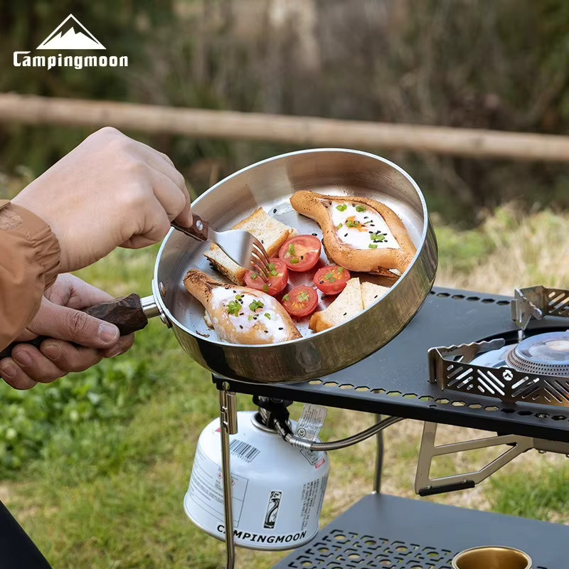 CMPIANGMOON CC-19 Camping-Stahlbratpfanne aus Edelstahl mit abnehmbarem Griff, Silber - Bild 2