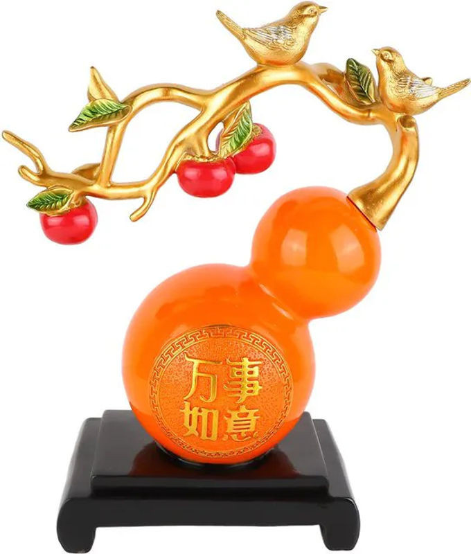 GoolRC Feng-Shui Kürbis-Statue aus Kunstharz in Orange als dekorativer Glücksbringer für dein Büro oder deinen Schreibtisch - Bild 1