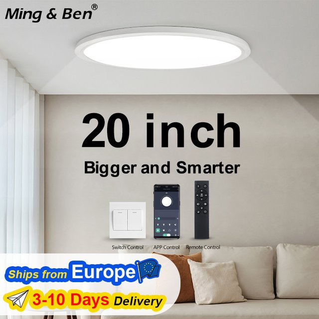 MING&BEN Moderne LED-Deckenleuchte in Weiß, Ultra-dünne runde Lampe mit Fernbedienung und App-Steuerung, Dimmbar, Durchmesser: 50,8 cm - Bild 1