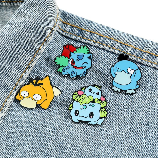 Potdemiel 4-teiliges Pokemon Emaille-Pin-Set, Bulbasaur & Psyduck, Anime-Broschen - Bild 1