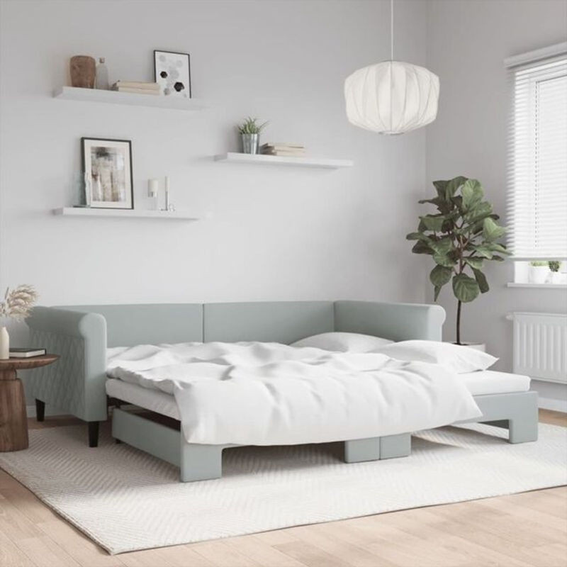 Ausziehbares Funktionsbett Vidaxl in Grau aus Samt und Massivholz B/T: 100 x 200 cm - Bild 1