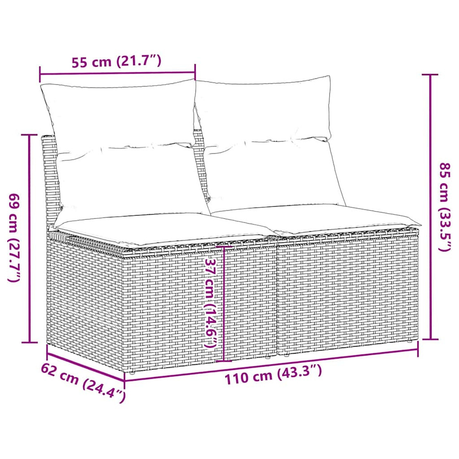 vidaXL 2-teilige Garten-Sofagarnitur aus Polyrattan und Akazie mit Kissen in Schwarz - Bild 5