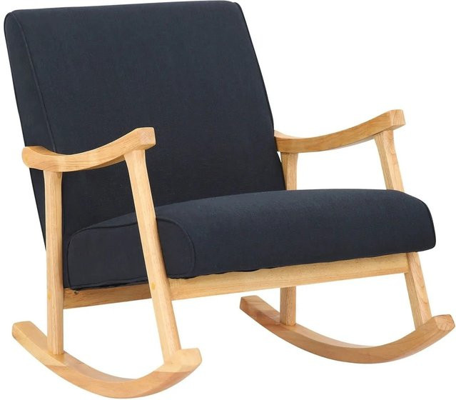DELUKE Schaukelstuhl JONAS Indoor Relaxstuhl aus Stoff in Schwarz und Hellbraun, B/T/H: 67 x 92 x 82 cm - Bild 1